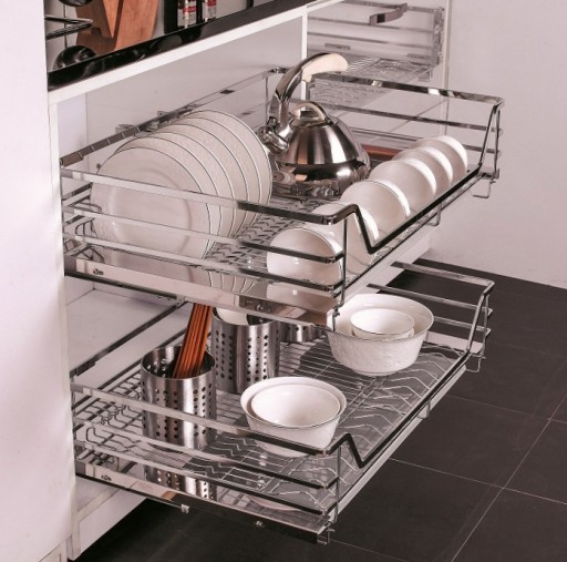 Ngăn kéo đựng bát đĩa, xoong nồi Inox nan dẹt 304 cao cấp