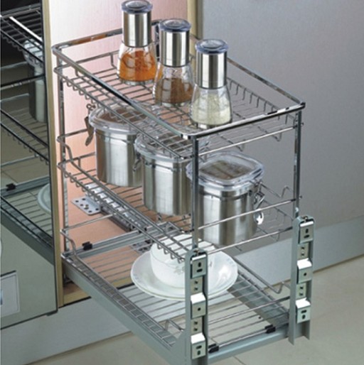 Giá để gia vị chai lọ Inox nan vuông mạ crom cao cấp, ray âm giảm chấn ED.200A