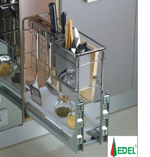 Giá đựng gia vị, chai lọ, dao thớt giảm chấn gắn liền, chất liệu inox nan vuông mạ crom cao cấp ED.200