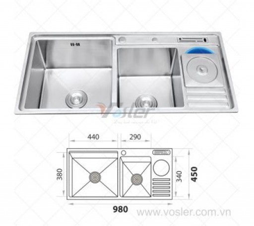 CHẬU RỬA CHÉN VOSLER INOX 304 VL-9845R
