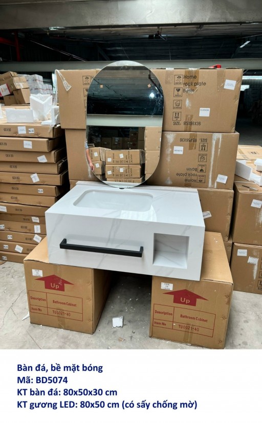 Combo bàn đá xám vân mây 1 hộc - 1 treo khăn lavabo liền khối