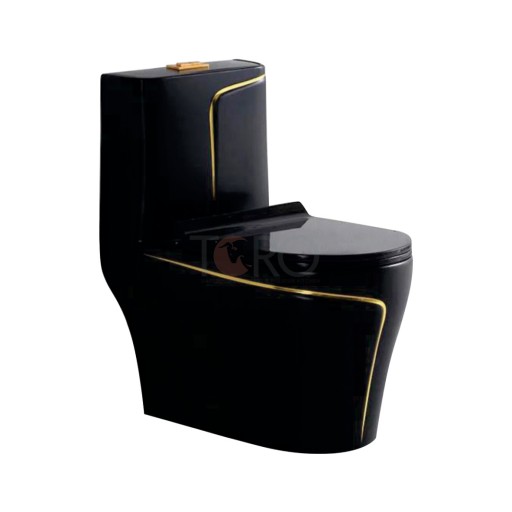 BỒN CẦU 1 KHỐI ĐEN VIỀN VÀNG T-8872M