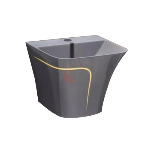 Lavabo Treo Tường Liền Khối Xám Viền Vàng CT-04