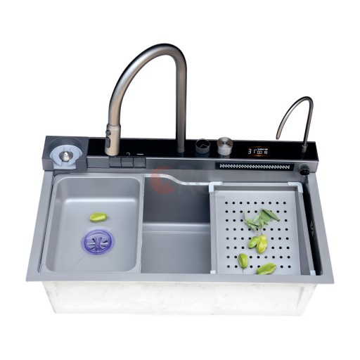 Combo chậu 3 phím+ vòi nano xám inox 304