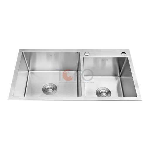 CHẬU RỬA CHÉN 2 HỘC LỆCH KÈM BỘ XẢ