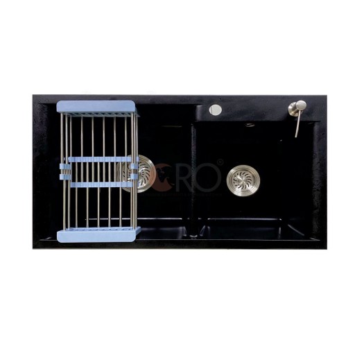 CHẬU RỬA CHÉN ĐÁ 2 HỘC LỆCH MÀU ĐEN