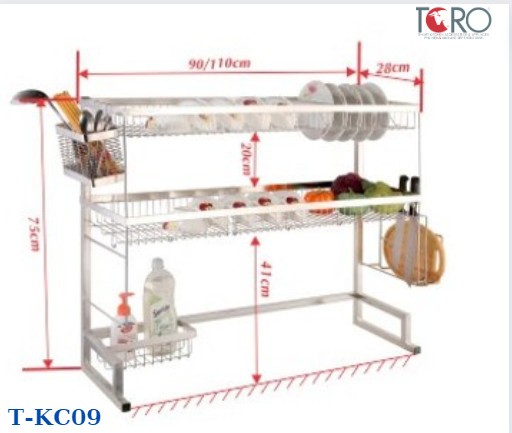 KỆ CHÉN 2 TẦNG INOX 304 KHUNG LIỀN