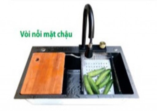 Combo chậu vòi nano đen- vòi âm mặt chậu