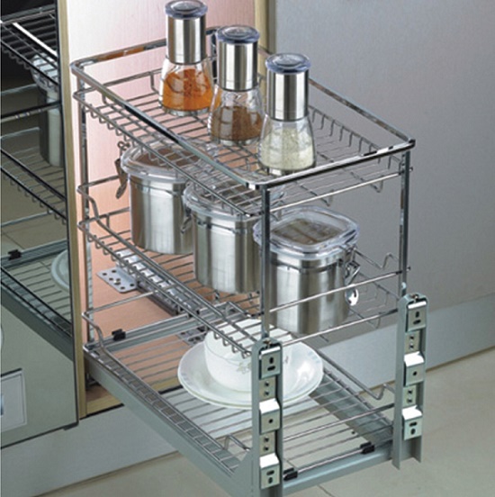 Giá để gia vị chai lọ Inox nan vuông mạ crom cao cấp, ray âm giảm chấn ED.200A