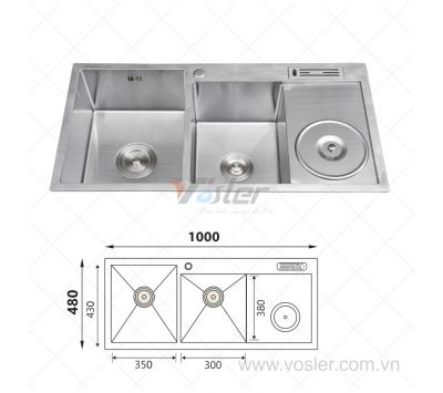 CHẬU RỬA CHÉN VOSLER INOX 304 VL-10048AD