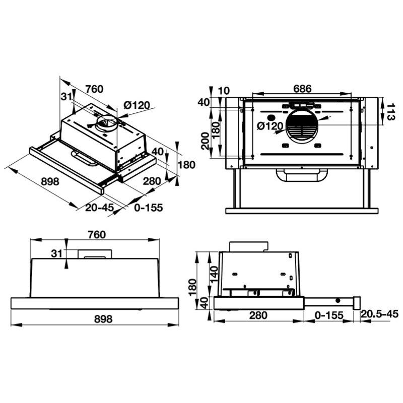 Máy hút mùi âm tủ Hafele HH-TI60D - 539.81.083