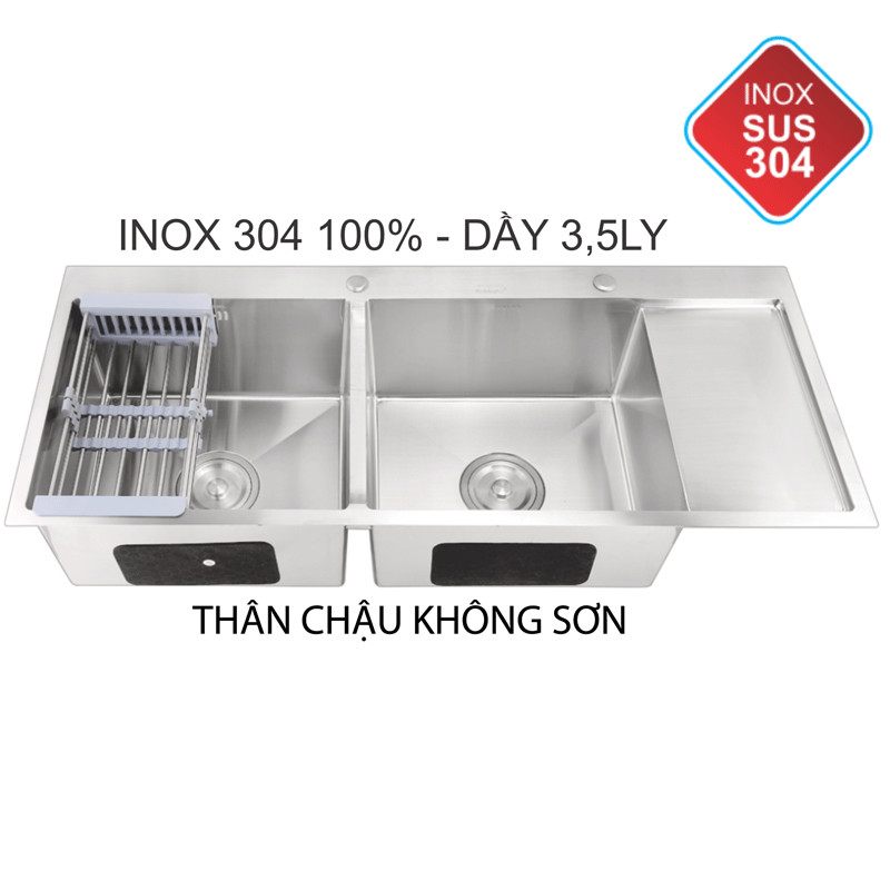 CHẬU RỬA CHÉN KHÔNG SƠN INOX 304 100% T-C10048KS