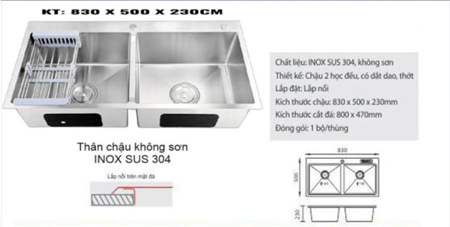 CHẬU INOX 304 KHÔNG SƠN