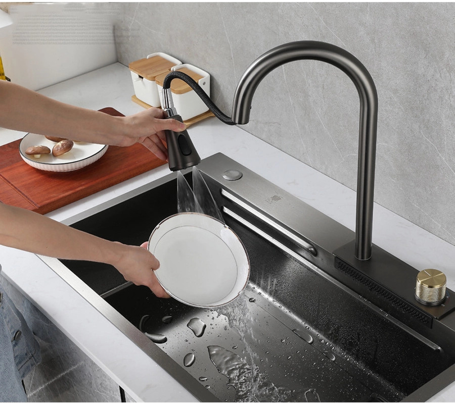 Combo chậu vòi nano đen- vòi âm mặt chậu
