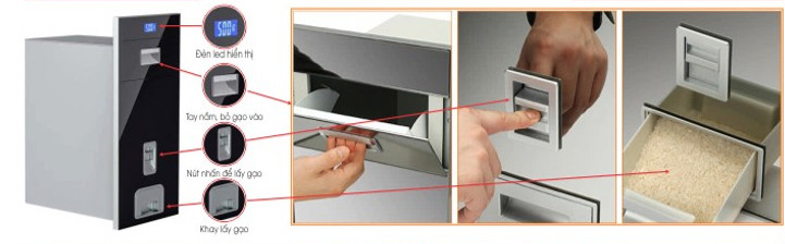 Thùng gạo thông minh mặt gương nút nhấn