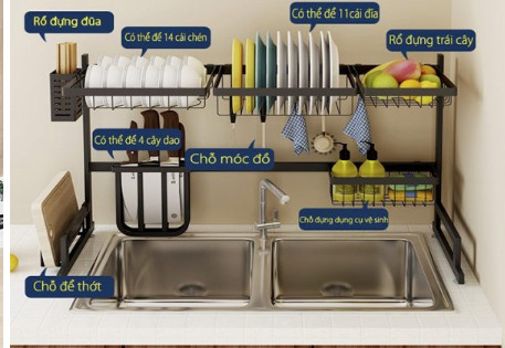 Kệ Chén Đa Năng INOX NANO ĐEN Dài 85cm – Khung Rời