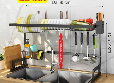 Kệ Chén Đa Năng INOX NANO ĐEN Dài 85cm – Khung Liền