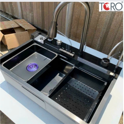 Combo chậu + vòi nano 5 phím , rửa ly vuông+ bộ xả và phụ kiện đi kèm Toro
