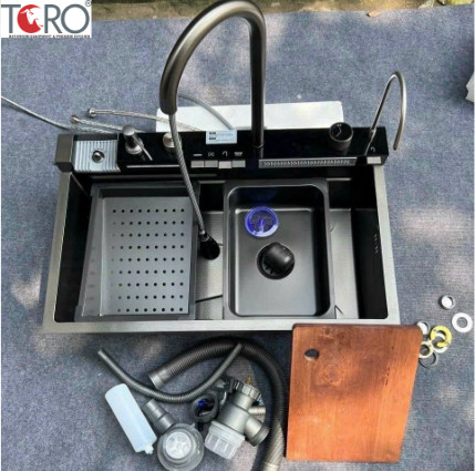 Combo chậu + vòi nano 5 phím , rửa ly vuông+ bộ xả và phụ kiện đi kèm Toro