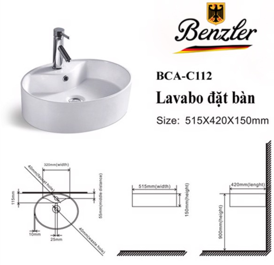 CHẬU LAVABO ĐẶT BÀN BENZLER BCA-C112