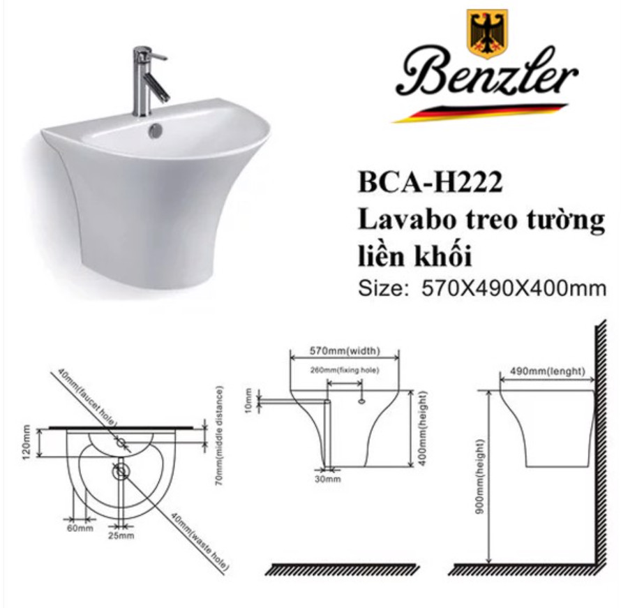 LAVABO TREO TƯỜNG BENZLER BCA-H228