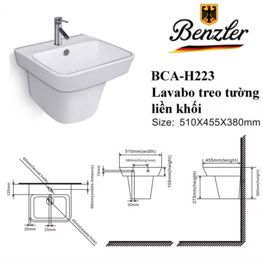 LAVABO TREO TƯỜNG BENZLER BCA-H223
