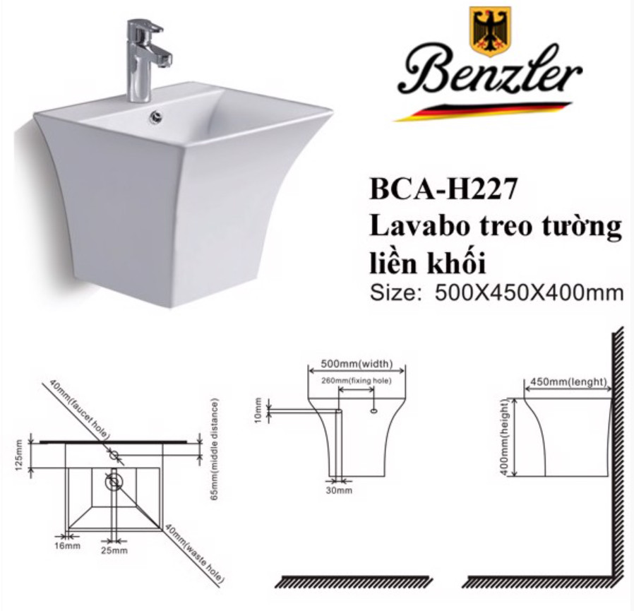 LAVABO TREO TƯỜNG BENZLER BCA-H227